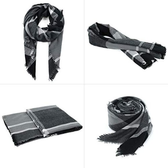 Oversized Plaid Blanket Scarf Chunky Winter Shawl Wrap Cozy Warm Fashion - Picture 3 of 7